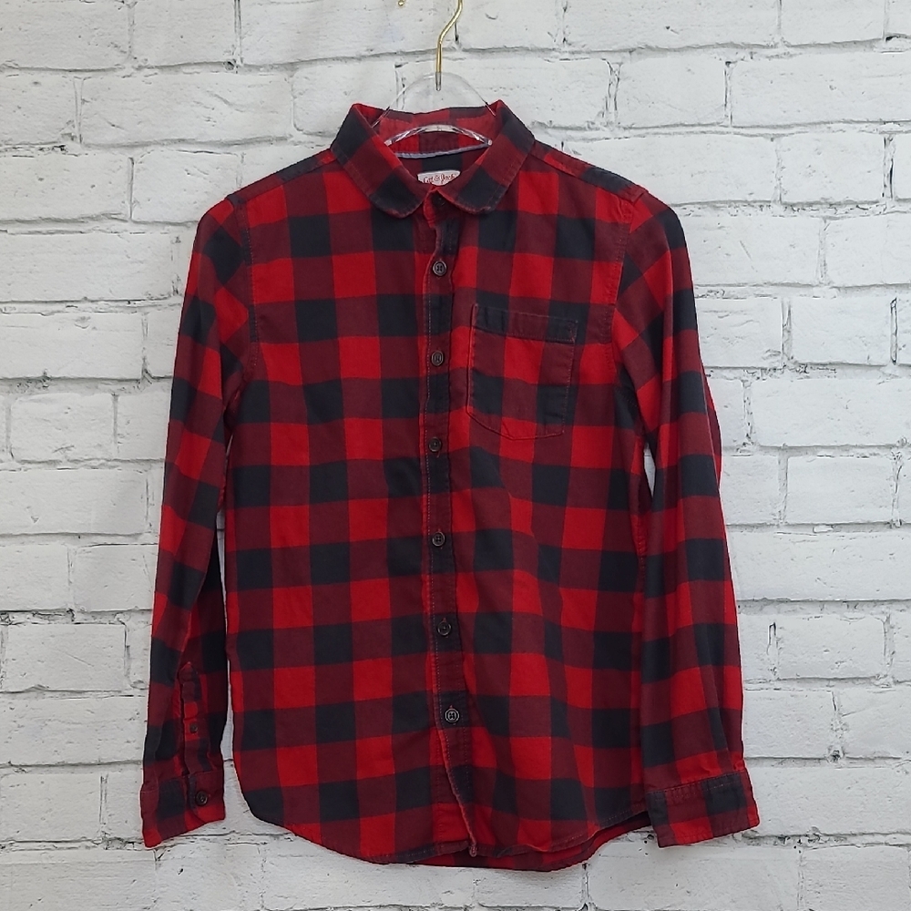 Cat & Jack Boys' Long Sleeve Flannel Button-Down Shirt in Red/Black Size XL/16